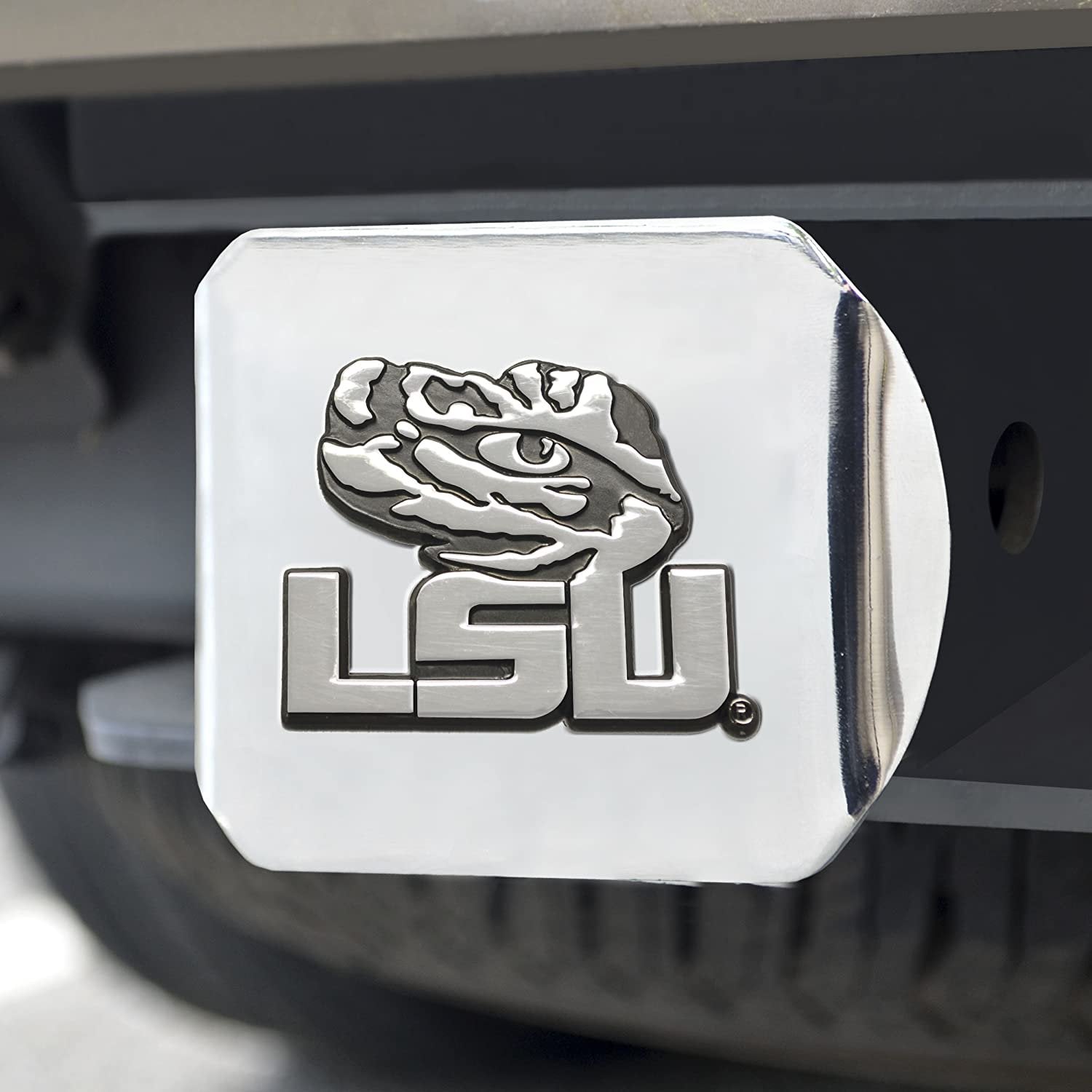 LSU Tigers Hitch Cover Solid Metal with Raised Chrome Metal Emblem 2" Square Type III Louisiana State University