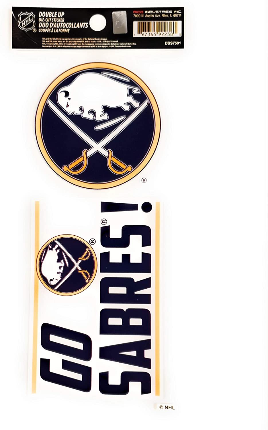 Buffalo Sabres 2-Piece Double Up Die Cut Sticker Decal Sheet, 4x8 Inch