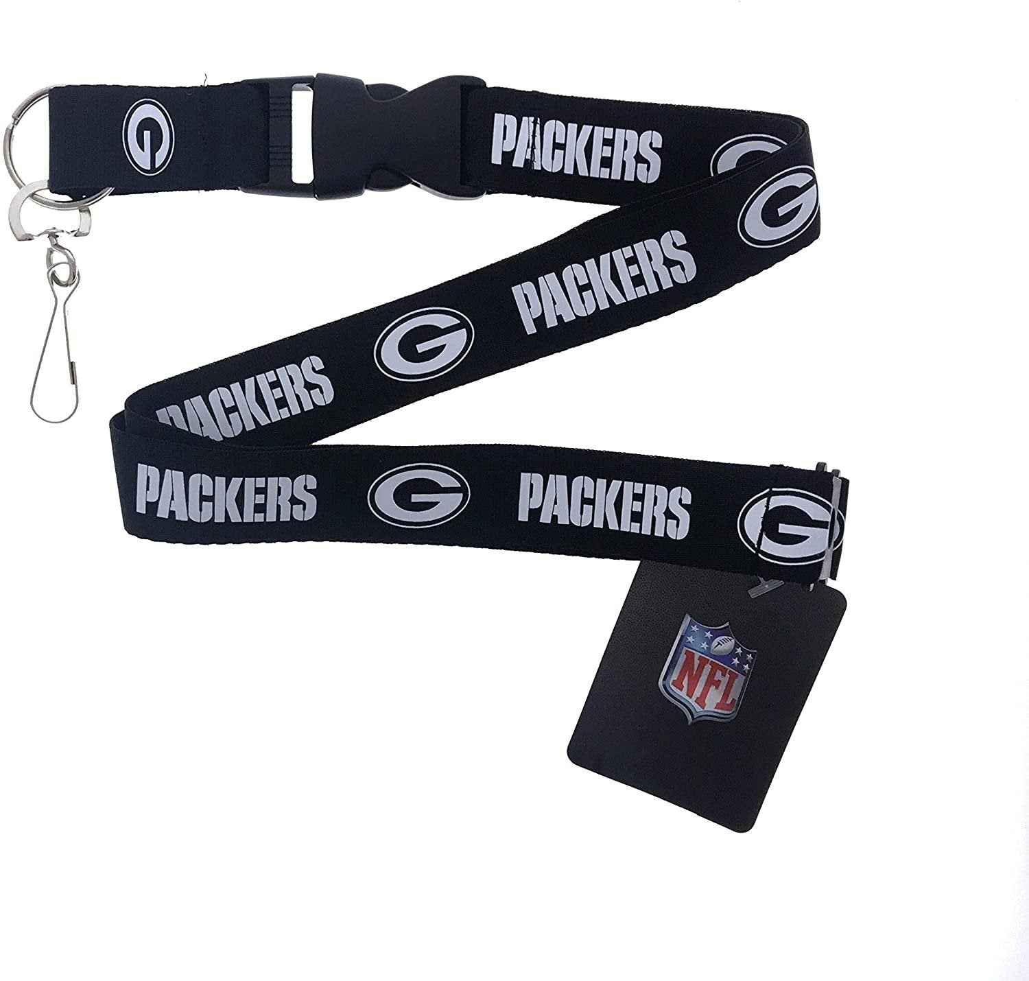Green Bay Packers Blackout Style Lanyard Keychain Double Sided Breakaway Safety Design Adult 18 Inch