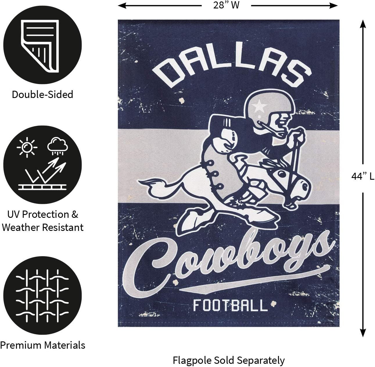 Dallas Cowboys Premium Double Sided Banner Flag 28x44 Inch Vintage Logo Design Indoor Outdoor