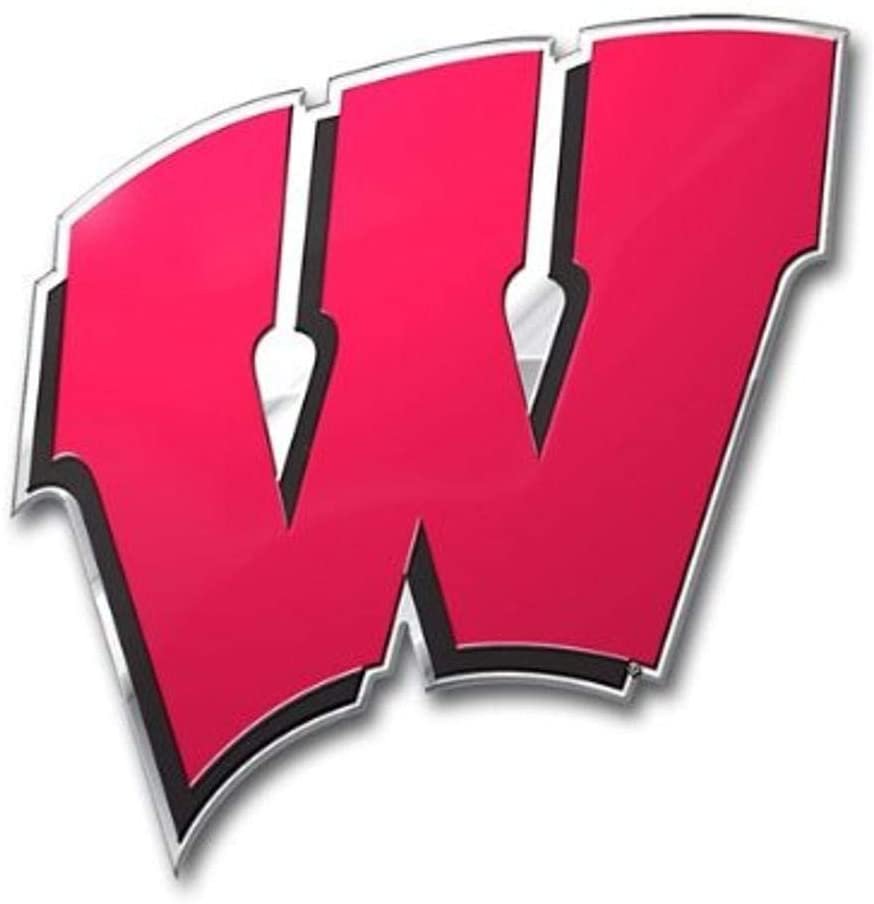 University of Wisconsin Badgers Auto Emblem, Aluminum Metal, Embossed Team Color, Raised Decal Sticker, Full Adhesive Backing