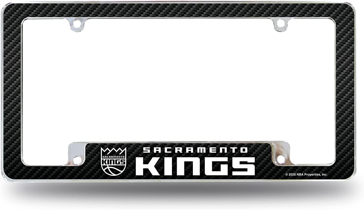 Sacramento Kings Metal License Plate Frame Chrome Tag Cover Carbon Fiber Design 6x12 Inch