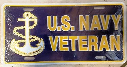 United States Navy Metal Auto Tag License Plate, Veteran Design, 6x12 Inch
