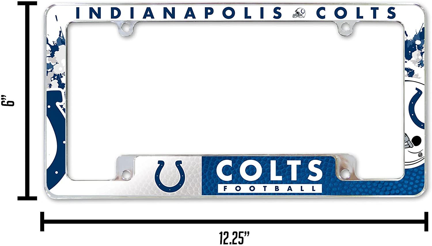 Indianapolis Colts Metal License Plate Frame 12x6 All Over Design EZ VIEW