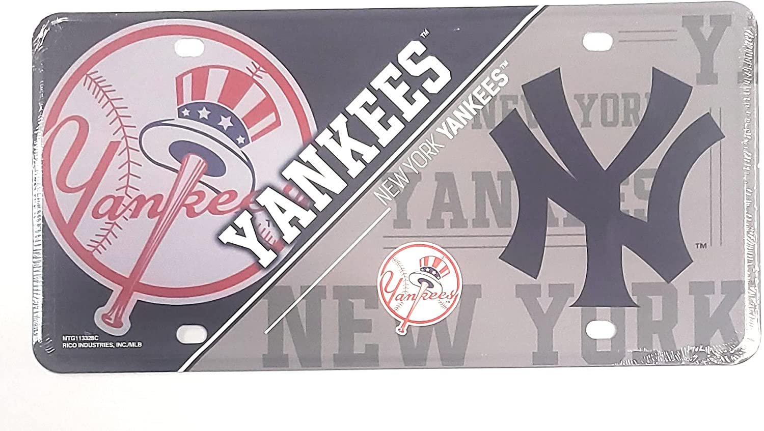 New York Yankees Metal Auto Tag License Plate, Split Design, 6x12 Inch