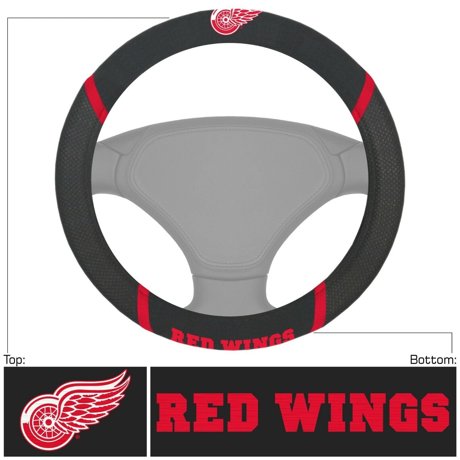 Detroit Red Wings Steering Wheel Cover Premium Embroidered Black 15 Inch