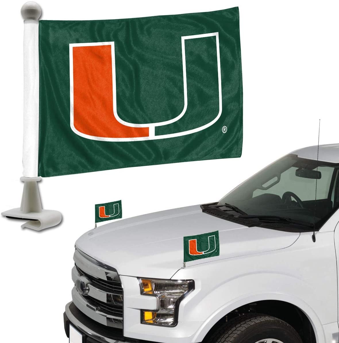 FANMATS 61913 Miami Hurricanes Ambassador Car Flags - 2 Pack Mini Auto Flags, 4in X 6in, Perfect for Hood or Trunk