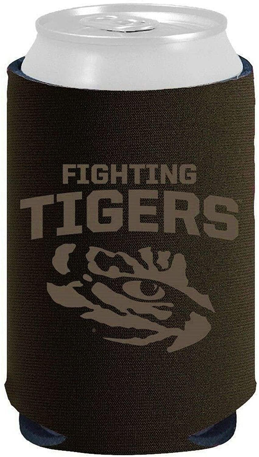 LSU Tigers 2-Pack Tonal Black Design 12oz CAN Neoprene Beverage Insulator Holder Cooler Louisiana State University of