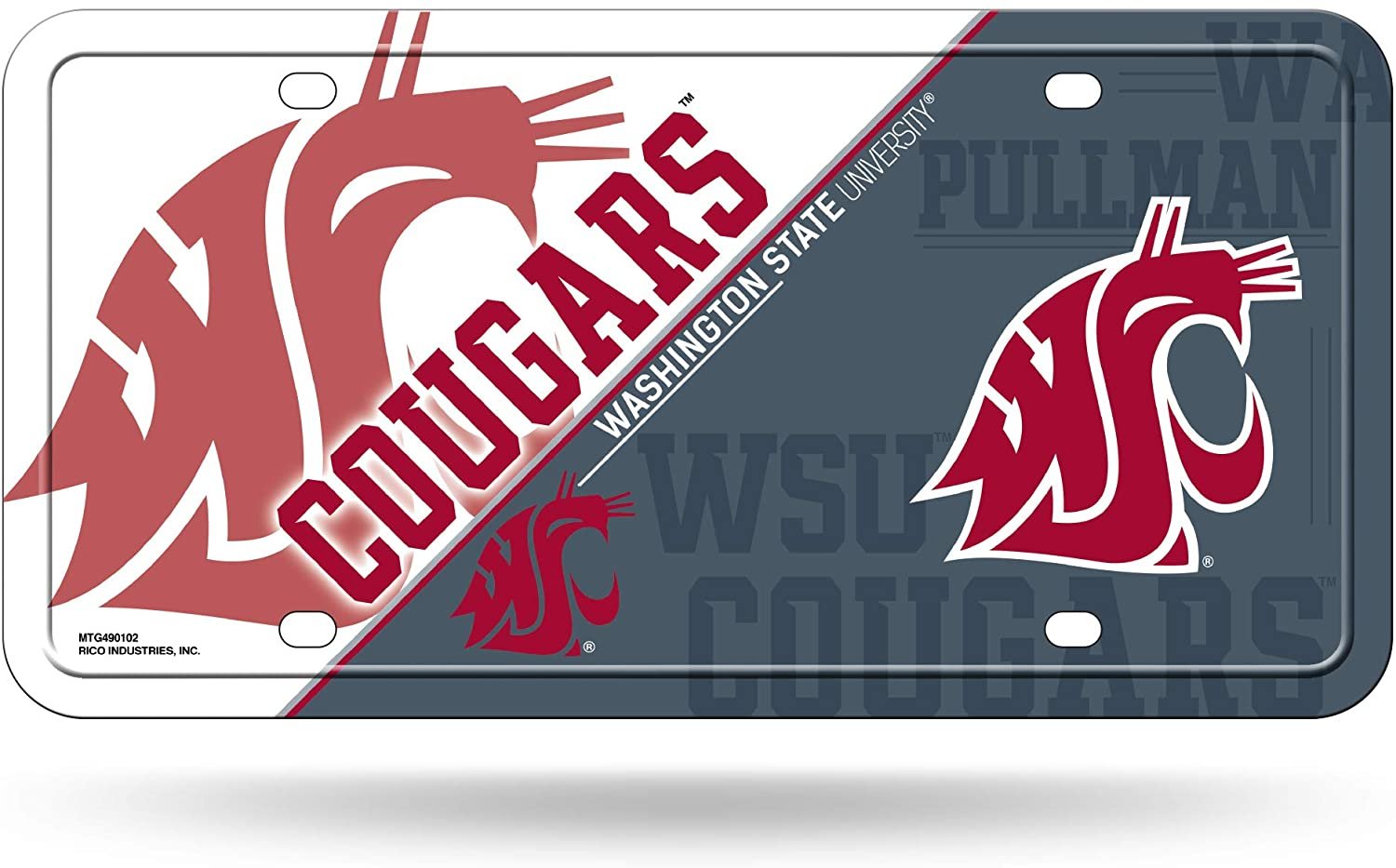 Washington State University Cougars Metal Auto Tag License Plate, Split Design, 6x12 Inch