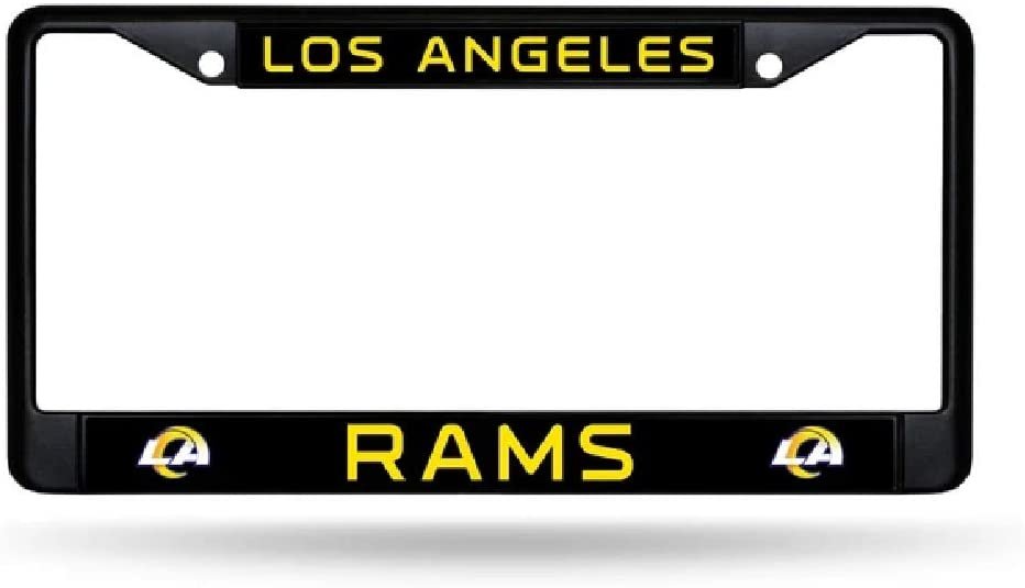 Los Angeles Rams Premium Black Metal License Plate Frame Tag Cover, 6x12 Inch