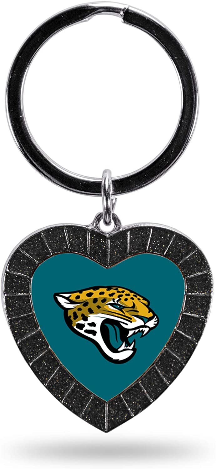 NFL Jacksonville Jaguars NFL Rhinestone Heart Colored Keychain, Black, 3-inches in length