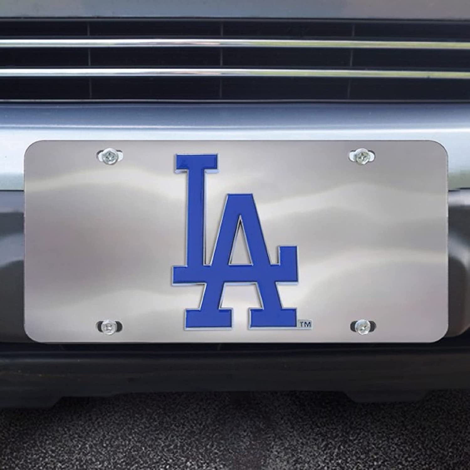 Los Angeles Dodgers License Plate Tag, Premium Stainless Steel Diecast, Chrome, Raised Solid Metal Color Emblem, 6x12 Inch