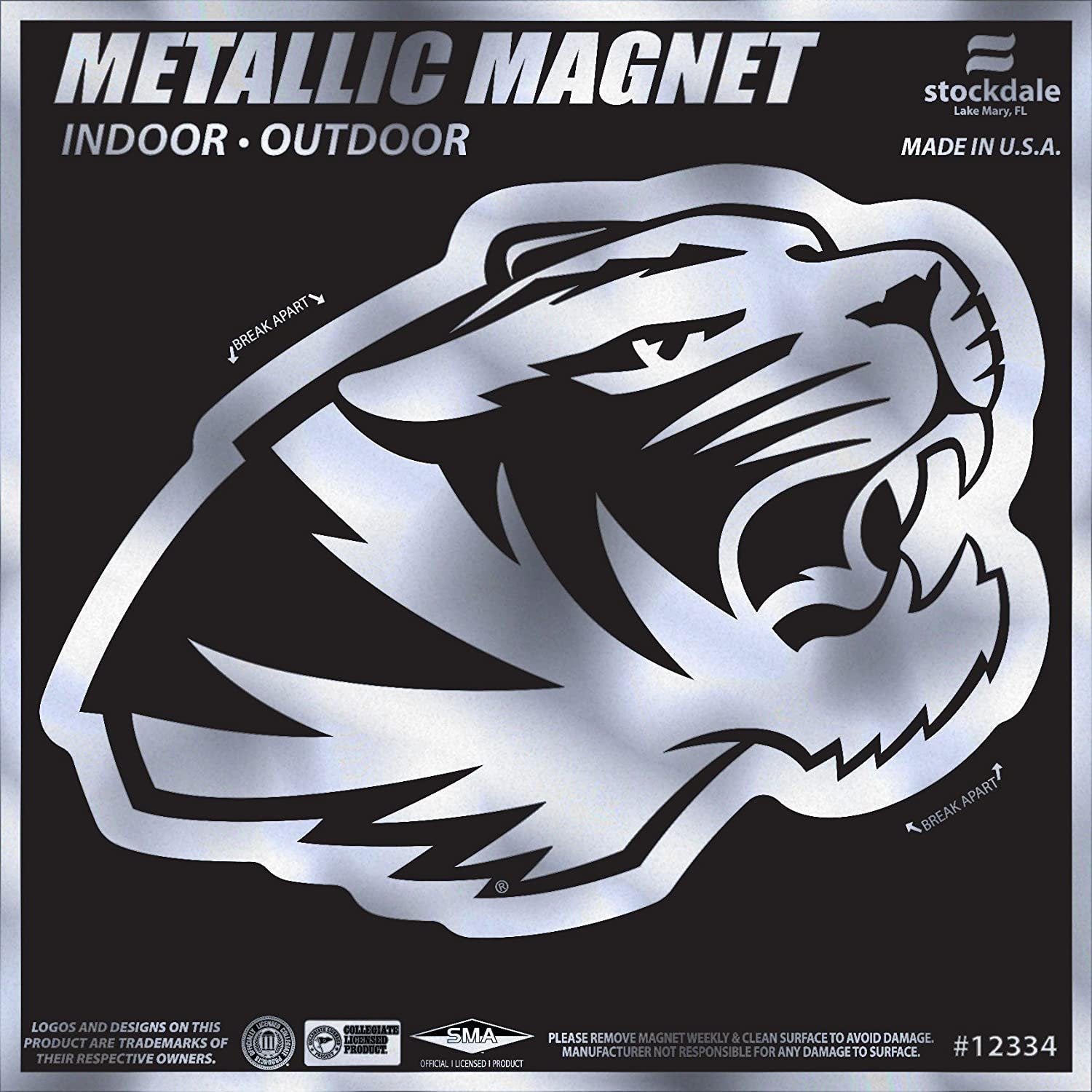 University of Missouri Tigers 6 Inch Magnet, Metallic Chrome Shimmer Design, Vinyl Die Cut, Auto Home Heavy Duty