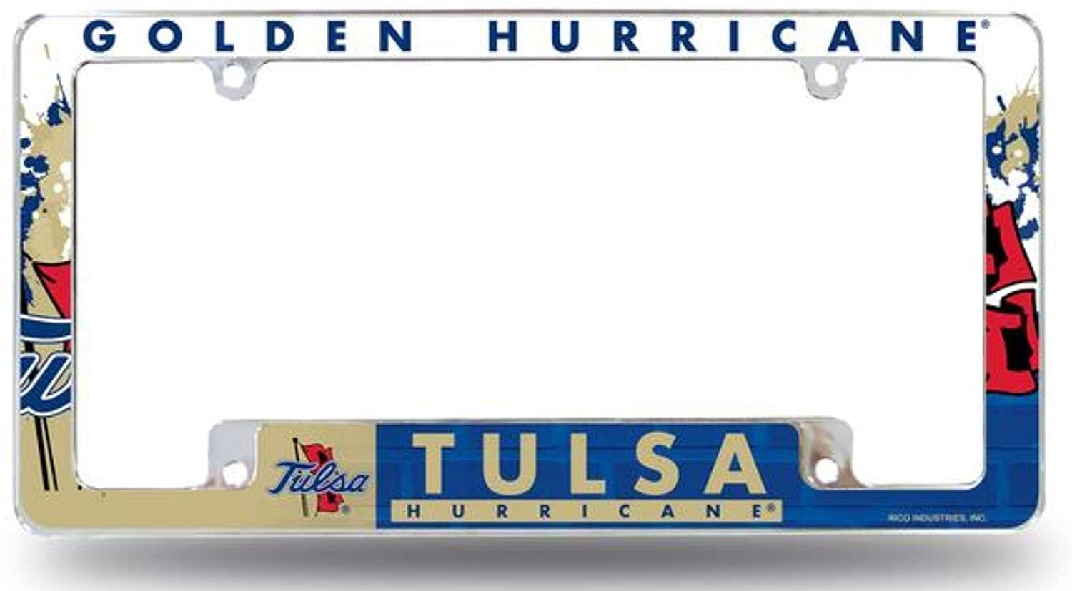 Tulsa University Golden Hurricanes Metal License Plate Frame Tag Cover, All Over Design, 12x6 Inch