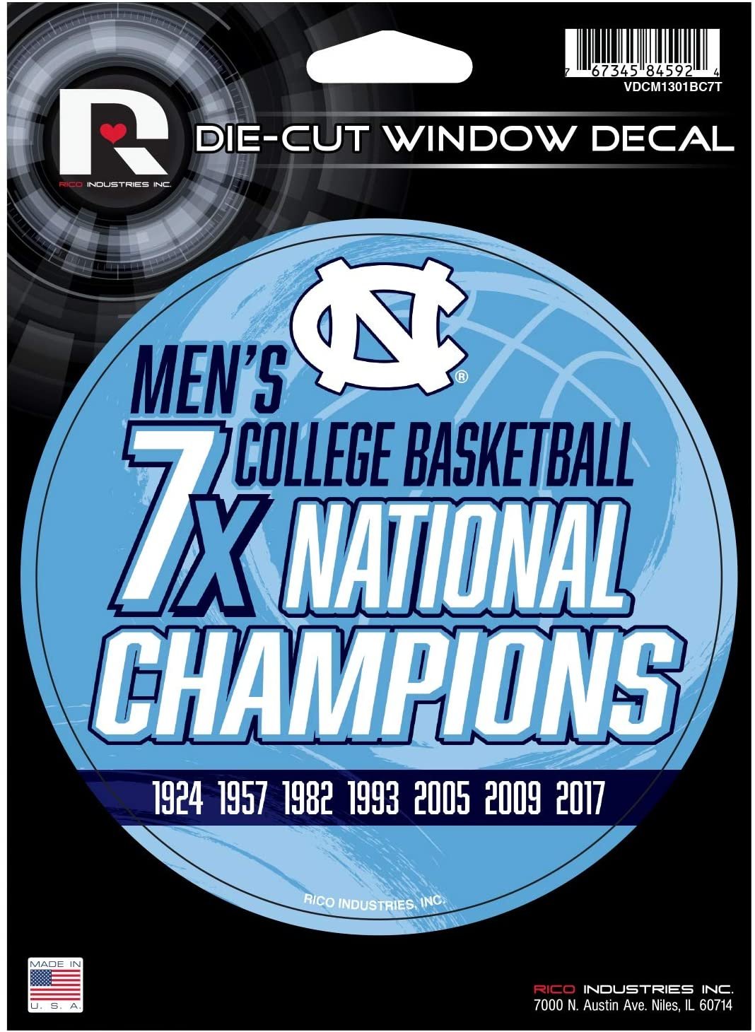 North Carolina Tar Heels 7X Time Champions 5" Decal Sticker College NCAA Basketball Flat Vinyl Auto Emblem University of