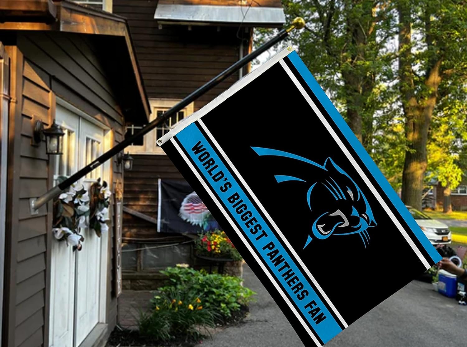Carolina Panthers 3x5 Feet Flag Banner, World's Biggest Fan, Metal Grommets, Single Sided, Indoor or Outdoor Use