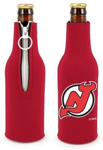New Jersey Devils Pair of 16oz Drink Zipper Bottle Cooler Insulated Neoprene Beverage Holder, Team Logo Design