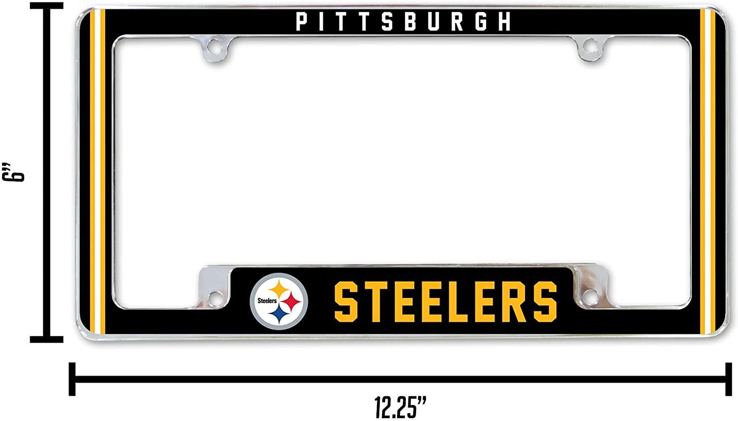 Pittsburgh Steelers Metal License Plate Frame Chrome Tag Cover Alternate Design 6x12 Inch