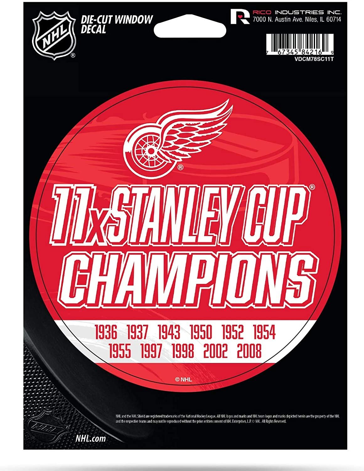 Detroit Red Wings 5" Decal Sticker 11X Time Champions Flat Vinyl Auto Emblem Hockey