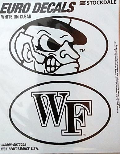 Wake Forest University Demon Deacons 2-Piece White and Clear Euro Decal Sticker Set, 4x2.5 Inch Each