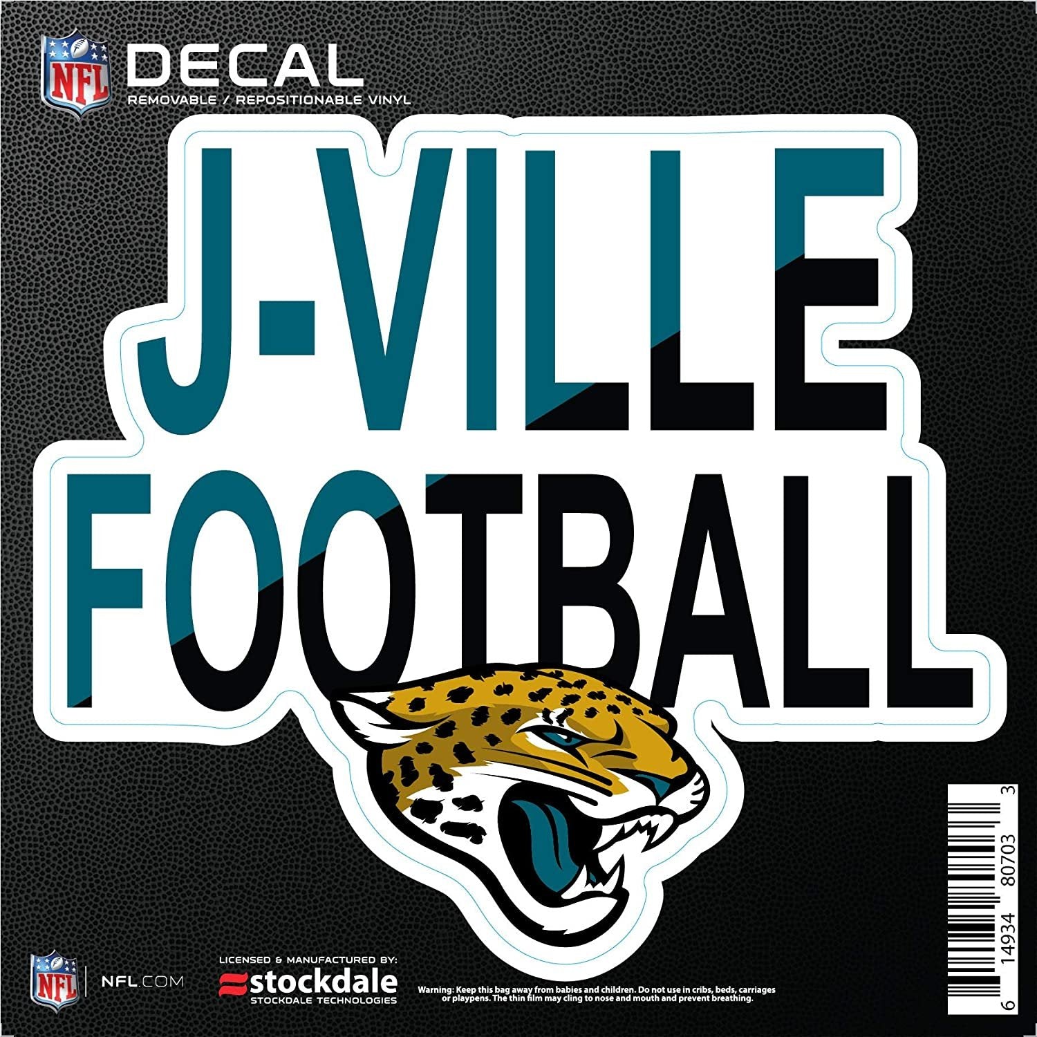 Jacksonville Jaguars 6 Inch Decal Sticker, Flat Vinyl, Die Cut, Slogan Design, Full Adhesive Backing
