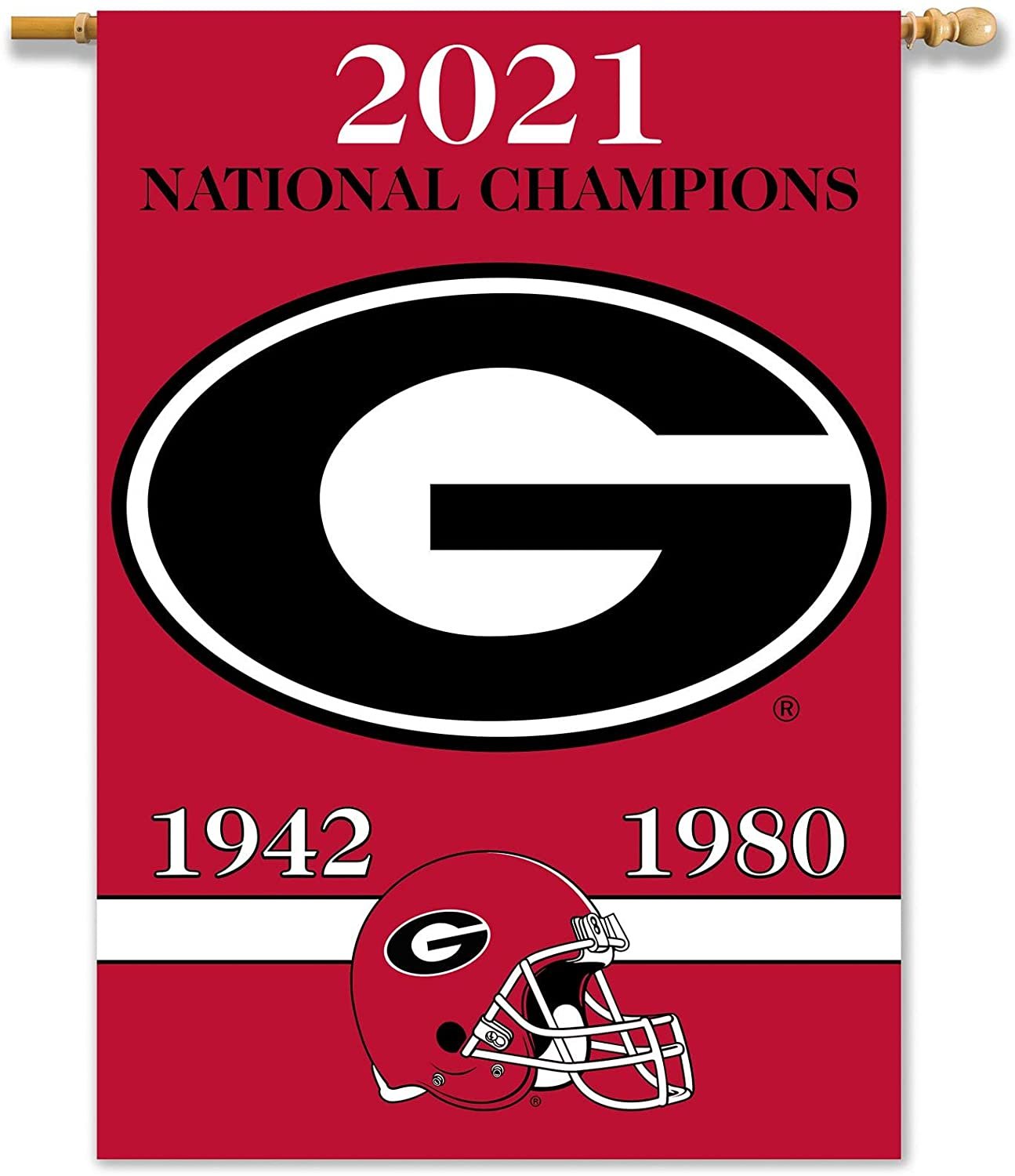 BSI PRODUCTS, INC. - Georgia Bulldogs 2021 National Football Champions 2-Sided 28"x40" Banner w/ Pole Sleeve - UGA Championship Years - High Durability for Indoor and Outdoor Use - Great Gift Idea