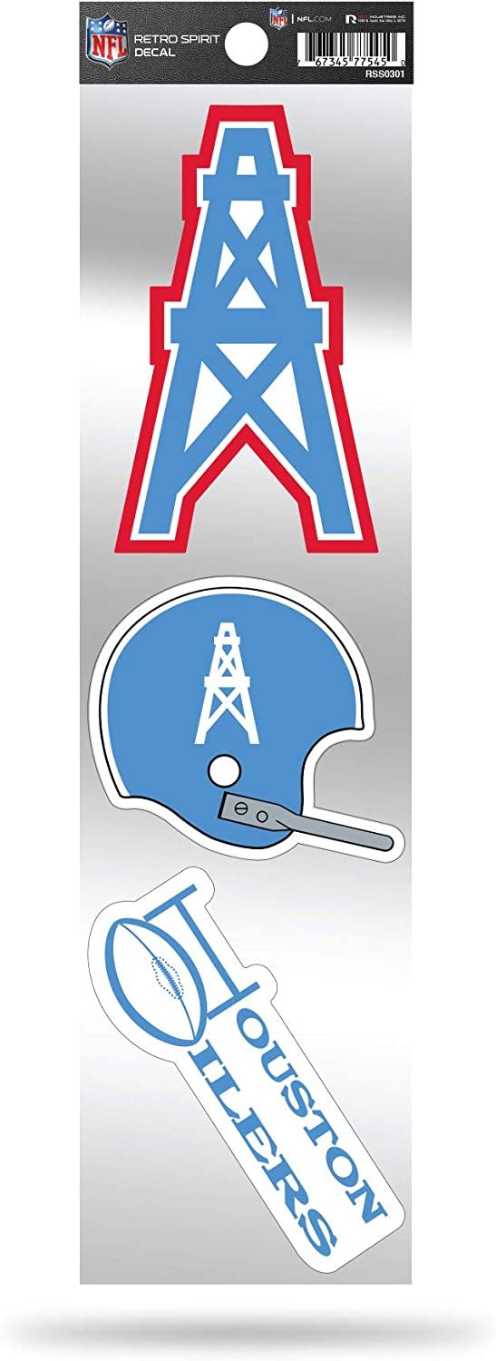 Tennessee Titans - Houston Oilers 3-Piece Retro Decal Sticker Sheet, Die Cut, Clear Backing, 3x12 Inch