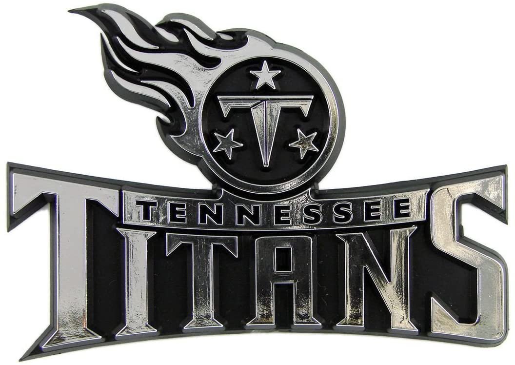 Tennessee Titans Auto Emblem, Silver Chrome Color, Raised Molded Shape Cut Plastic, Adhesive Tape Backing