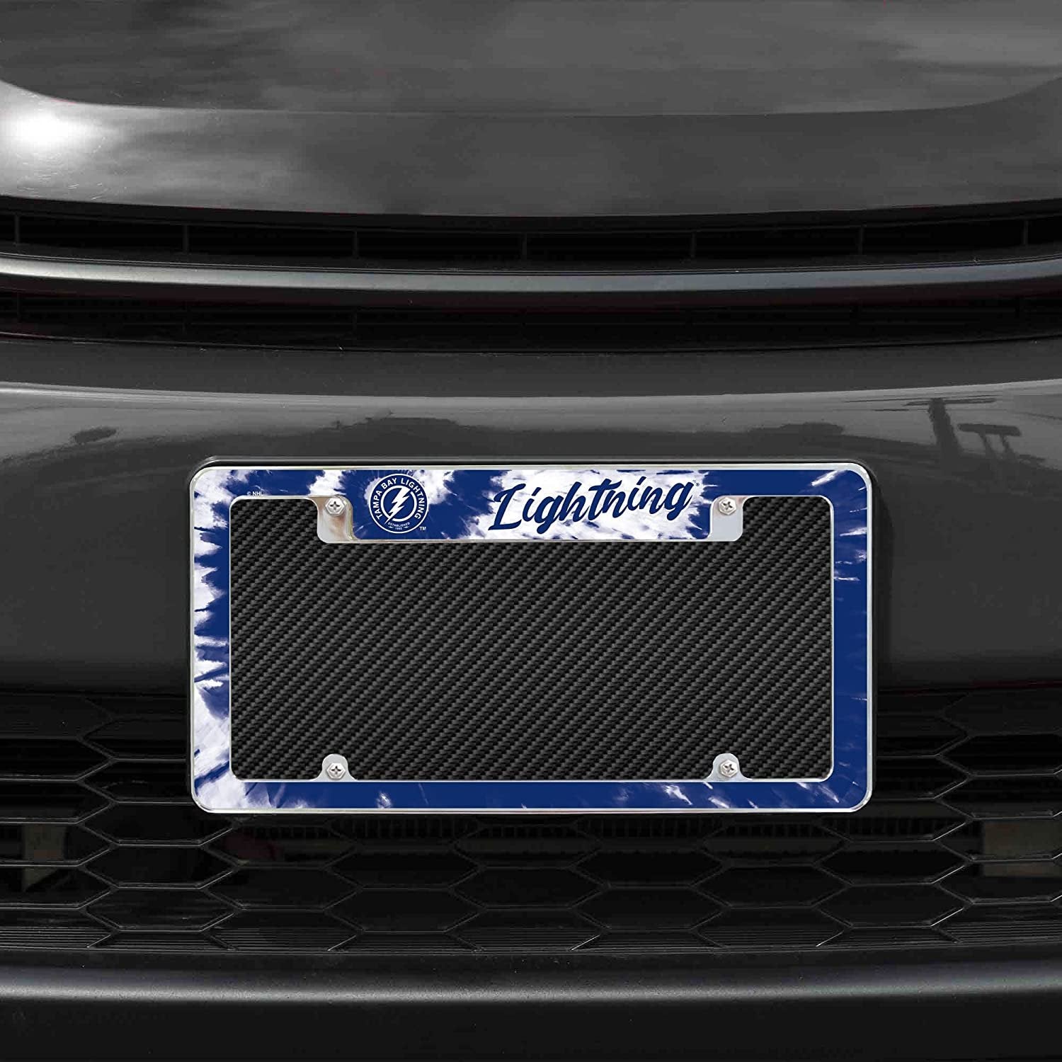 Tampa Bay Lightning Metal License Plate Frame Chrome Tag Cover Tie Dye Design 6x12 Inch