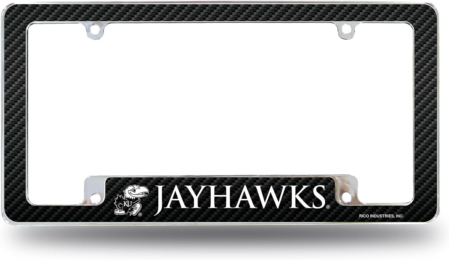 University of Kansas Jayhawks Metal License Plate Frame Chrome Tag Cover 12x6 Inch Carbon Fiber Design