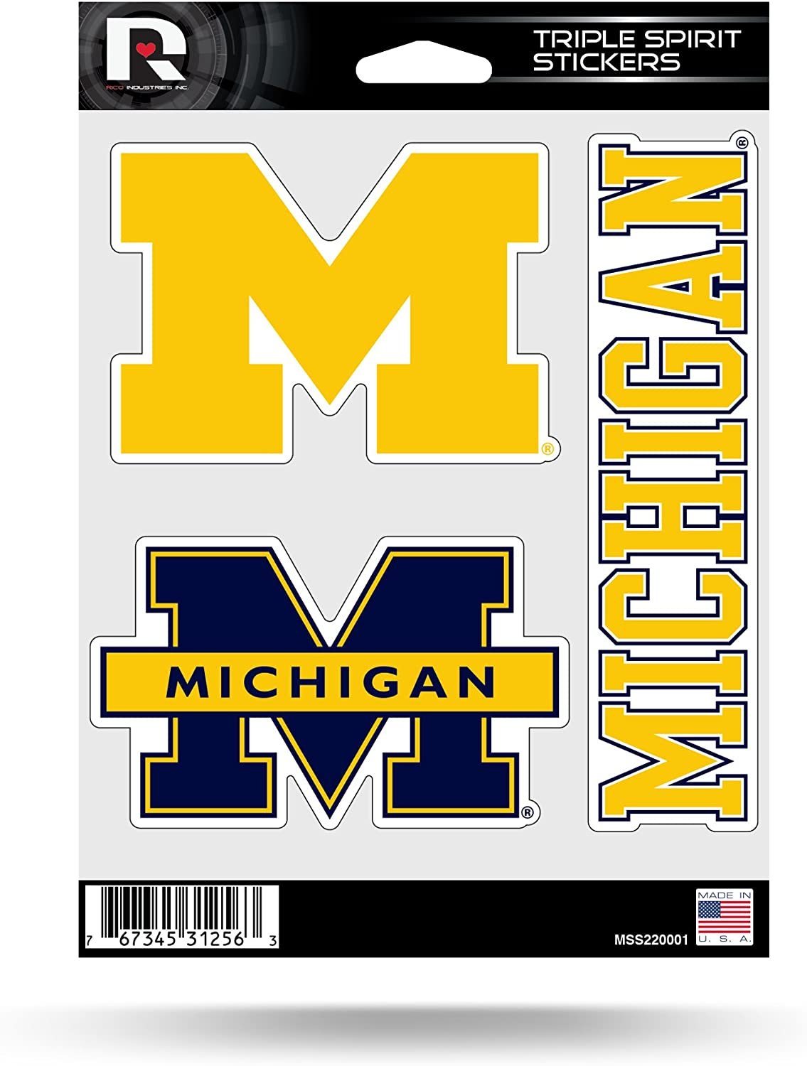 Michigan Wolverines Die Cut 3-Piece Triple Spirit Sticker Sheet