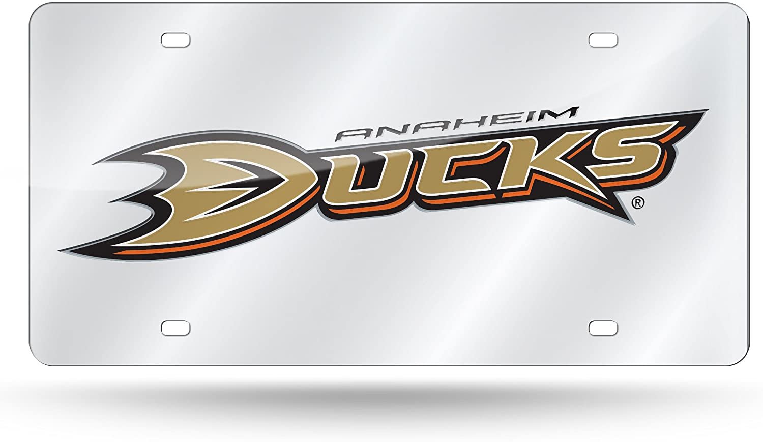 Anaheim Ducks Premium Laser Cut Tag License Plate, Mirrored Acrylic Inlaid, 12x6 Inch