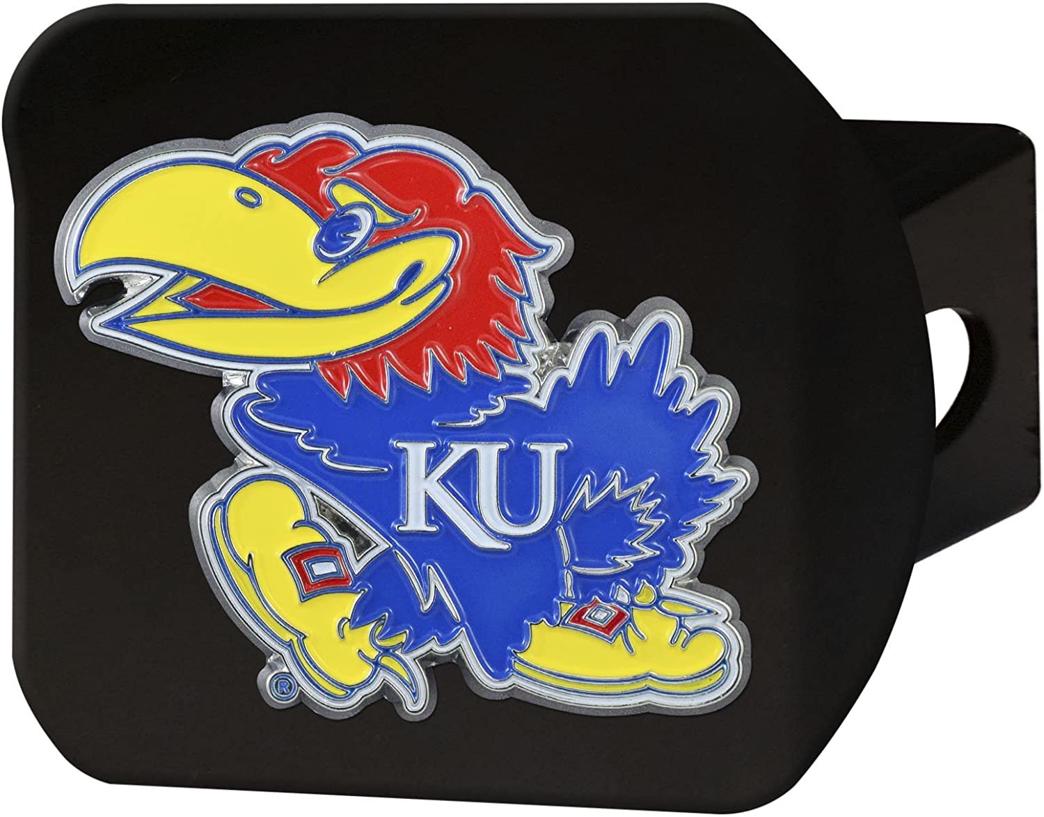 Kansas Jayhawks Solid Metal Black Hitch Cover with Color Metal Emblem 2 Inch Square Type III University of