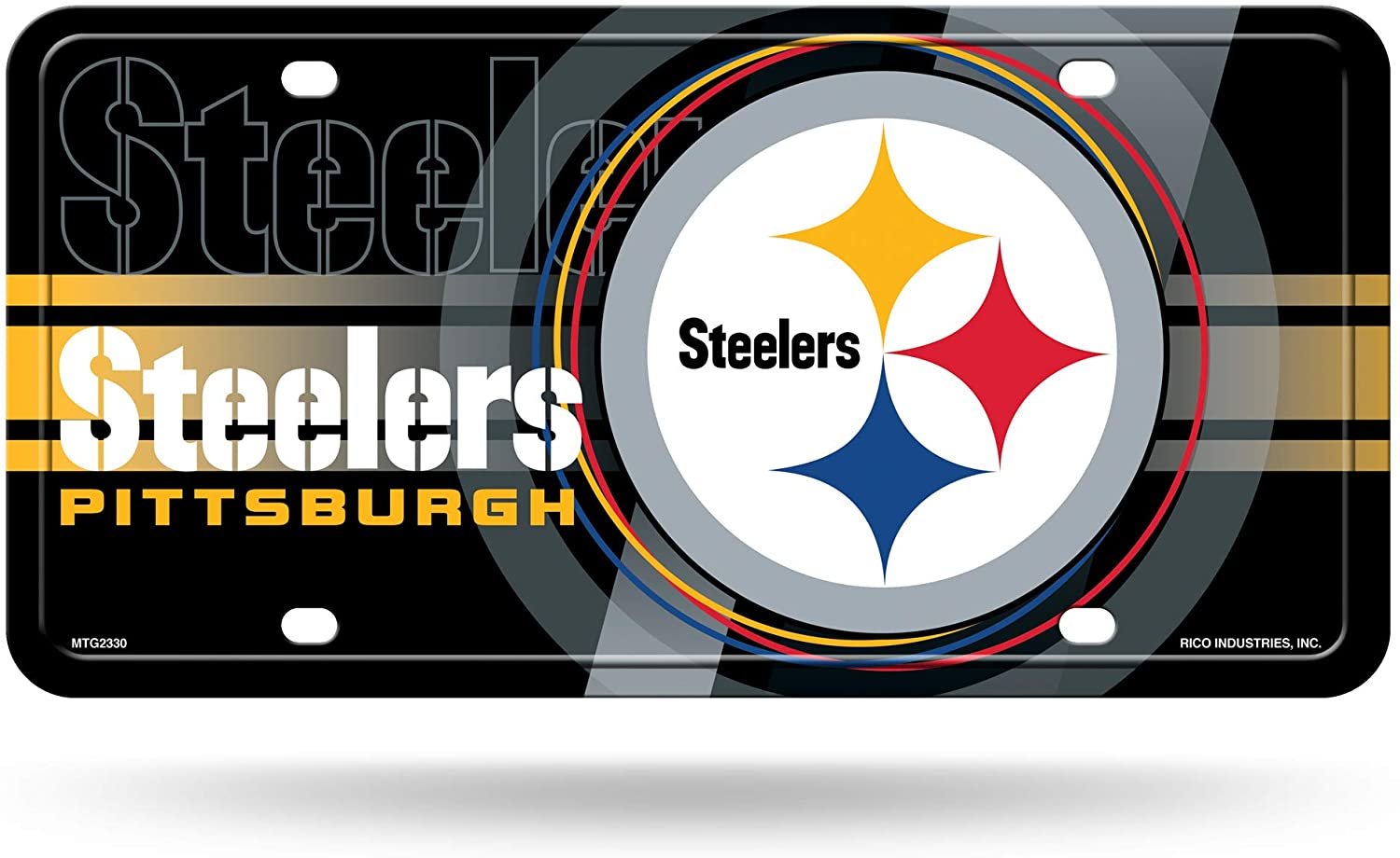 Pittsburgh Steelers Metal Auto Tag License Plate, Circle Design Design Black, 6x12 Inch