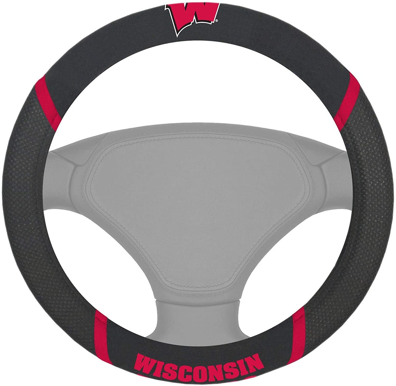 Wisconsin Badgers Premium 15 Inch Black Emroidered Steering Wheel Cover University of