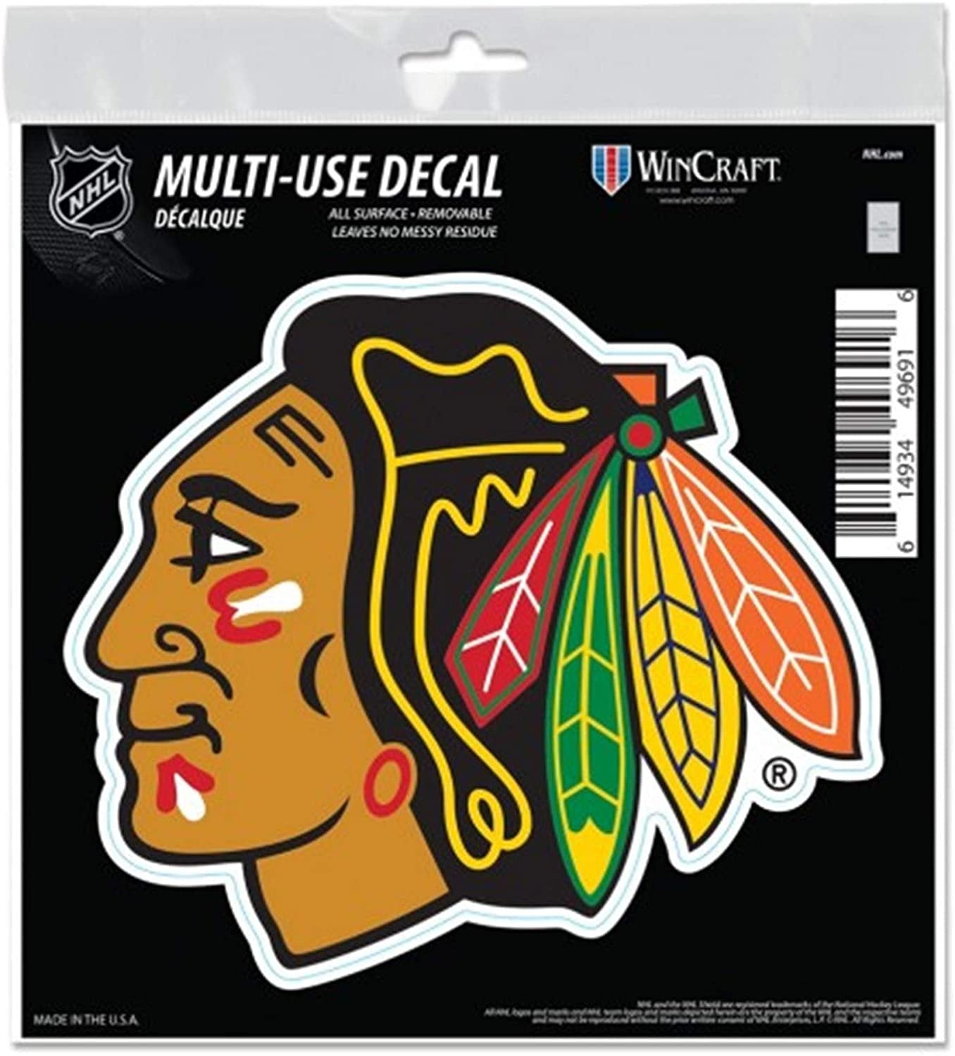 Chicago Blackhawks 6 Inch Decal Sticker, Flat Vinyl, Die Cut, Primary Design, Full Adhesive Backing