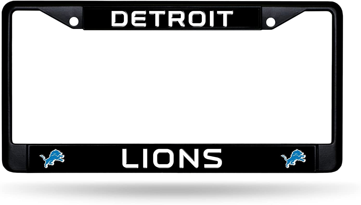 Detroit Lions Black Metal License Plate Frame Chrome Tag Cover 6x12 Inch