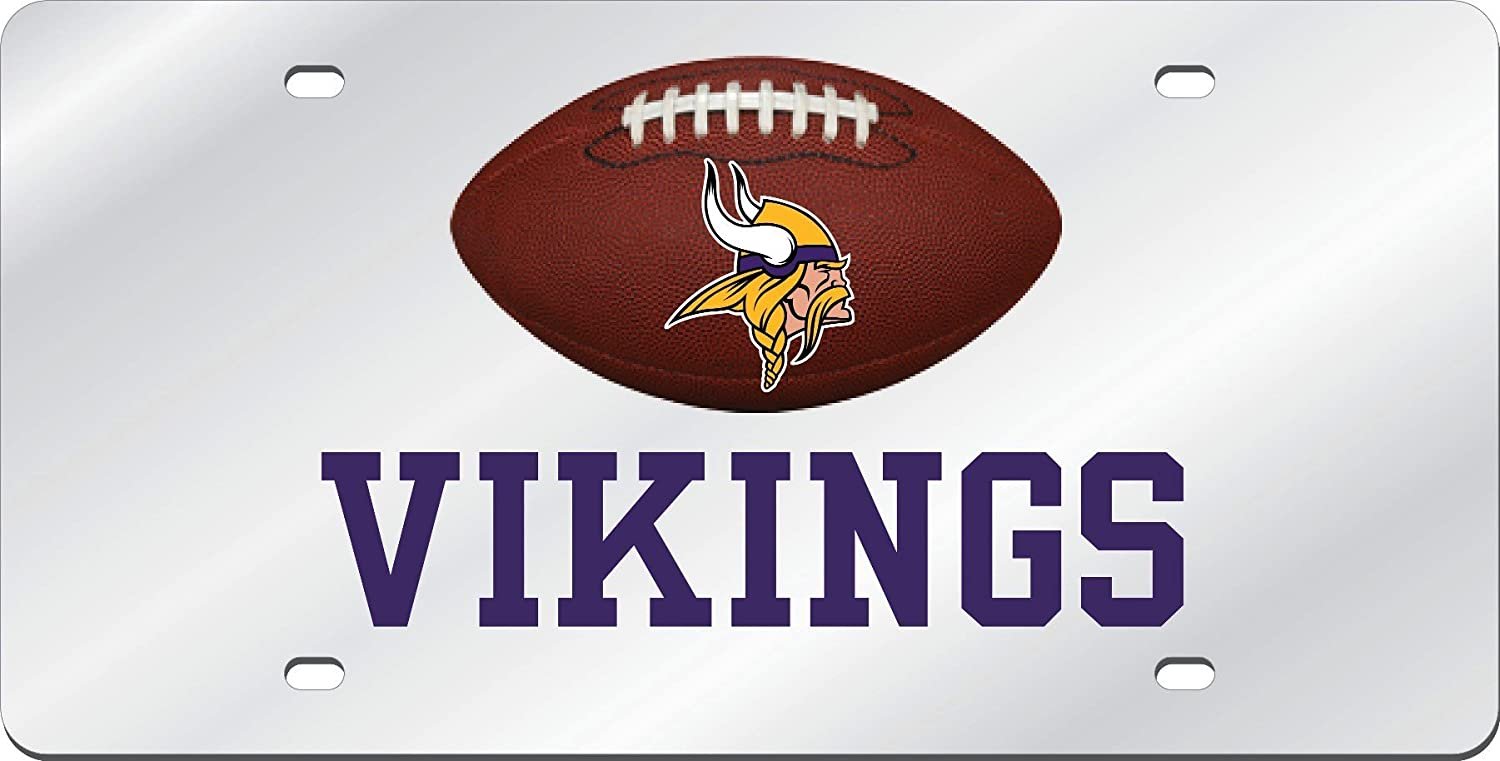 Minnesota Vikings Premium Laser Cut Tag License Plate, Football, Mirrored Acrylic Inlaid, 6x12 Inch