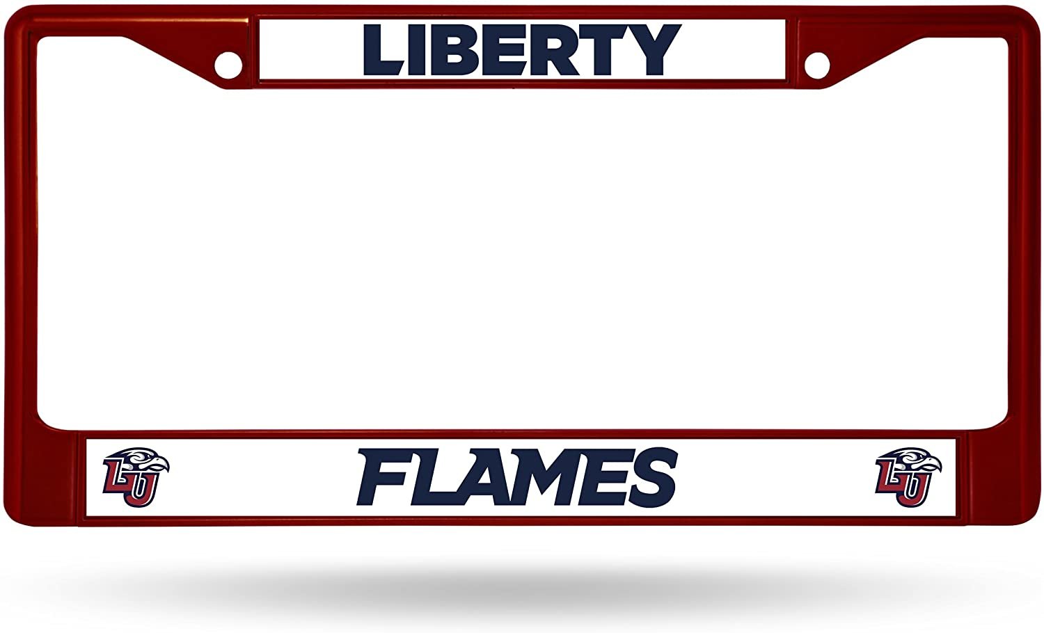 Liberty University Flames Premium Red Metal License License Plate Frame Chrome Tag Cover, 12x6 Inch