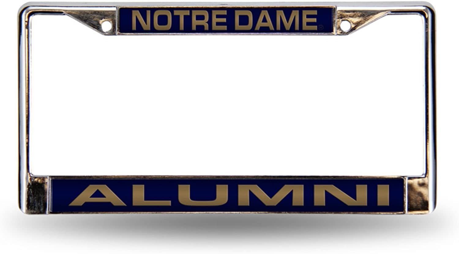 University of Notre Dame Fighting Irish Alumni Chrome Metal License Plate Frame Tag Cover, Laser Acrylic Mirrored Inserts, 12x6 Inch