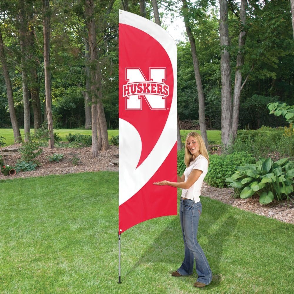 University of Nebraska Cornhuskers Tall Team Flag Tailgating Flag Kit 8.5 x 2.5 feet with Pole