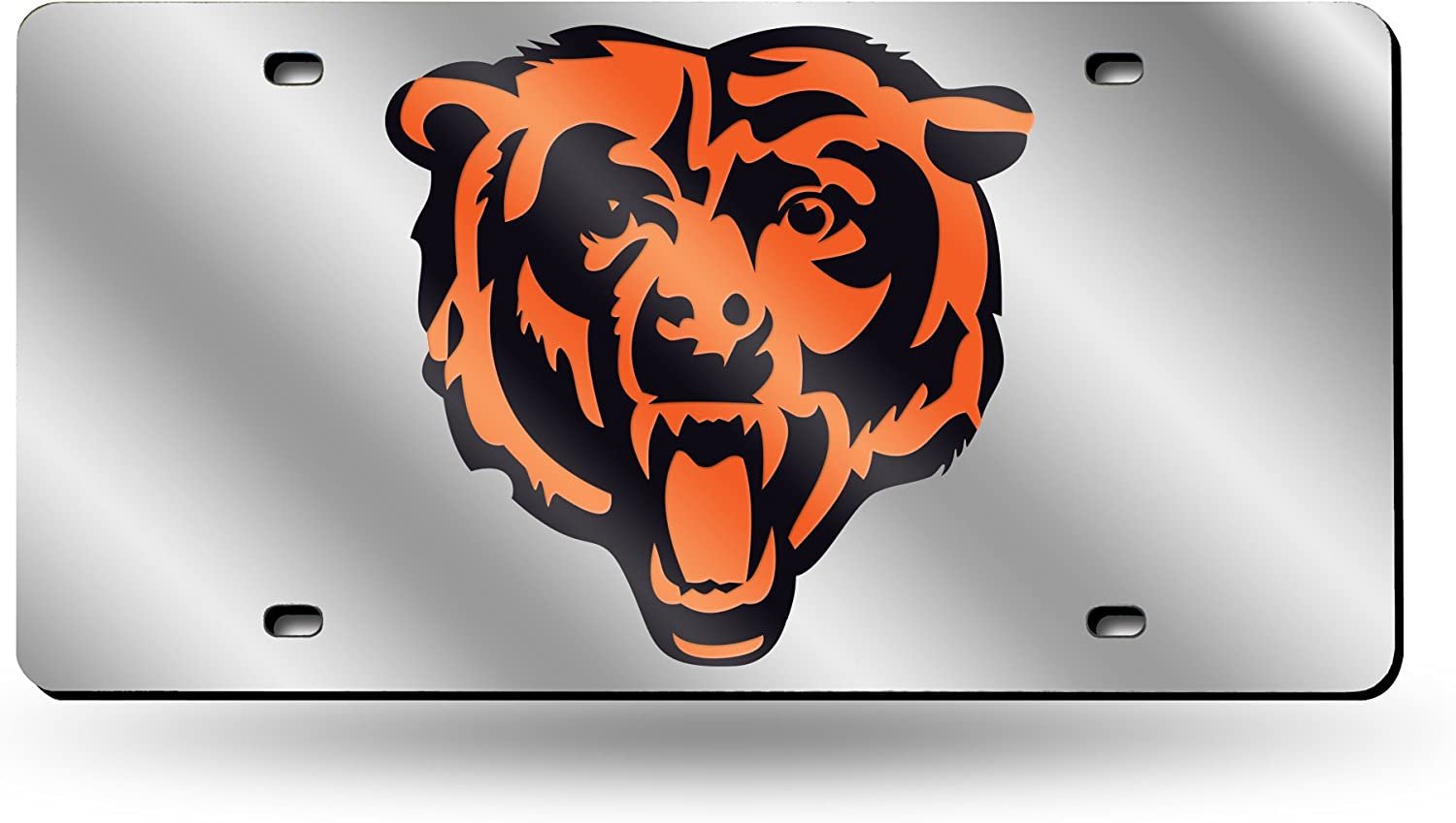 Chicago Bears Premium Laser Cut Tag License Plate, Mascot, Mirrored Acrylic Inlaid, 12x6 Inch