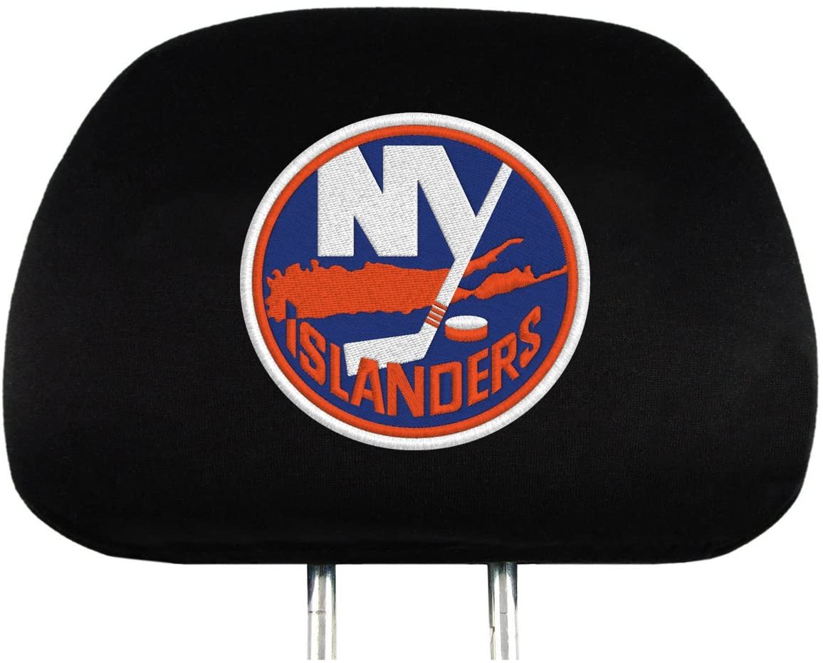 New York Islanders Premium Pair of Auto Head Rest Covers, Black, Elastic, 10x14 Inch
