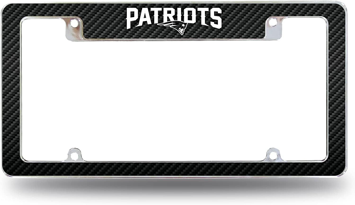 New England Patriots Metal License Plate Frame Chrome Tag Cover Carbon Fiber Design 6x12 Inch