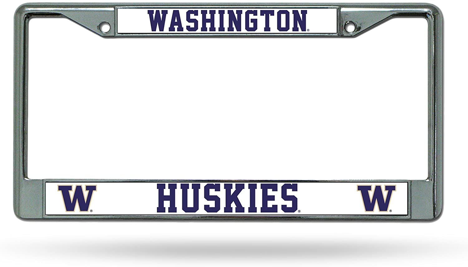 University of Washington Huskies Chrome Metal License Plate Frame Tag Cover, 6x12 Inch