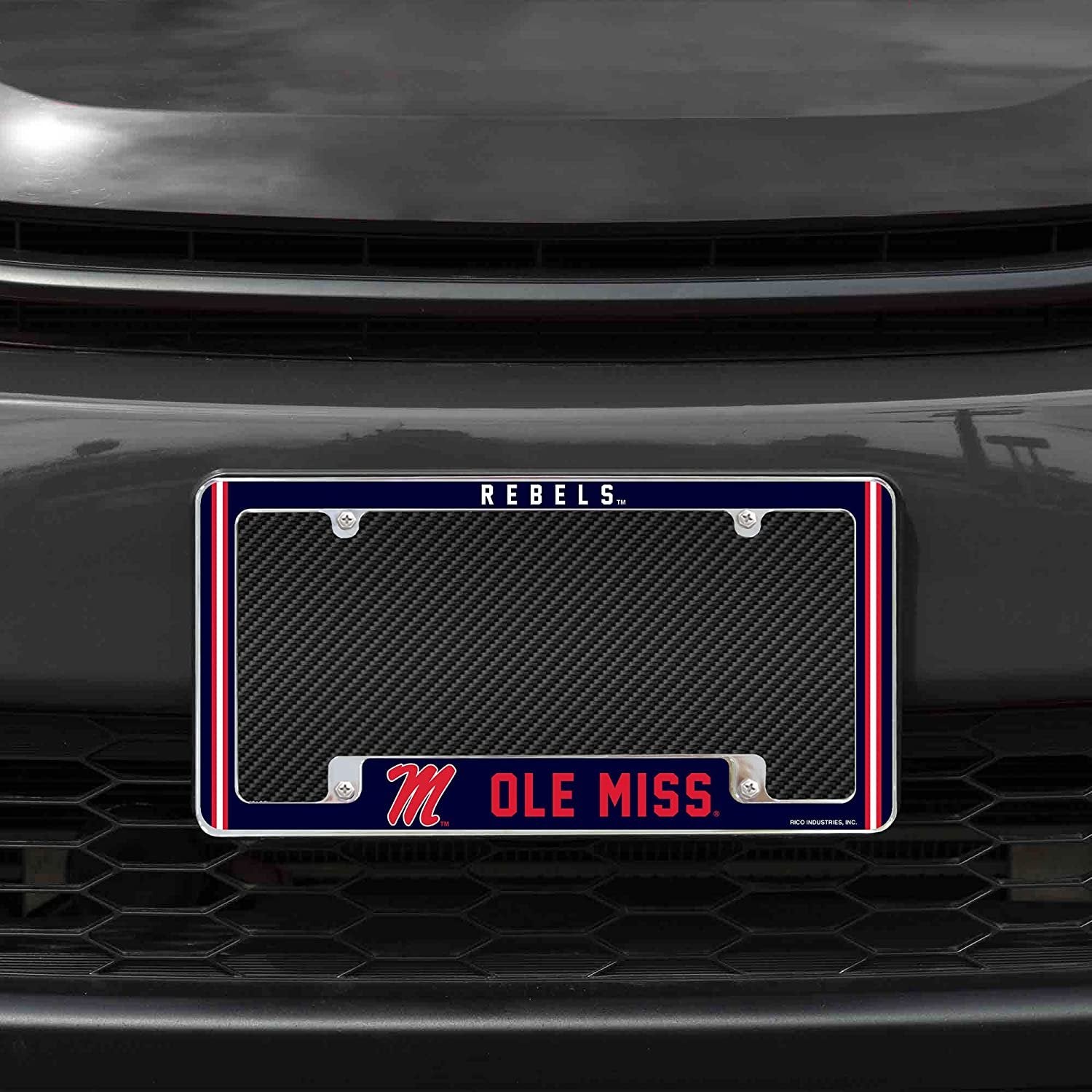 University of Mississippi Rebels Ole Miss Metal License Plate Frame Chrome Tag Cover Alternate Design 6x12 Inch