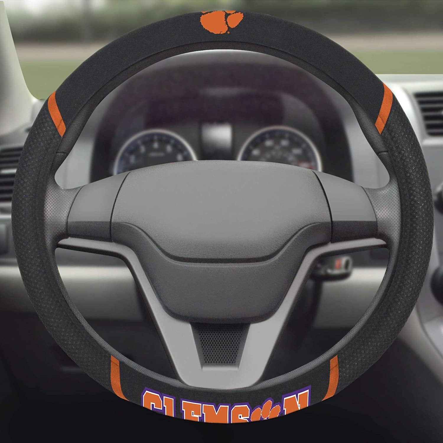 Clemson Tigers Steering Wheel Cover Premium Embroidered Black 15 Inch University