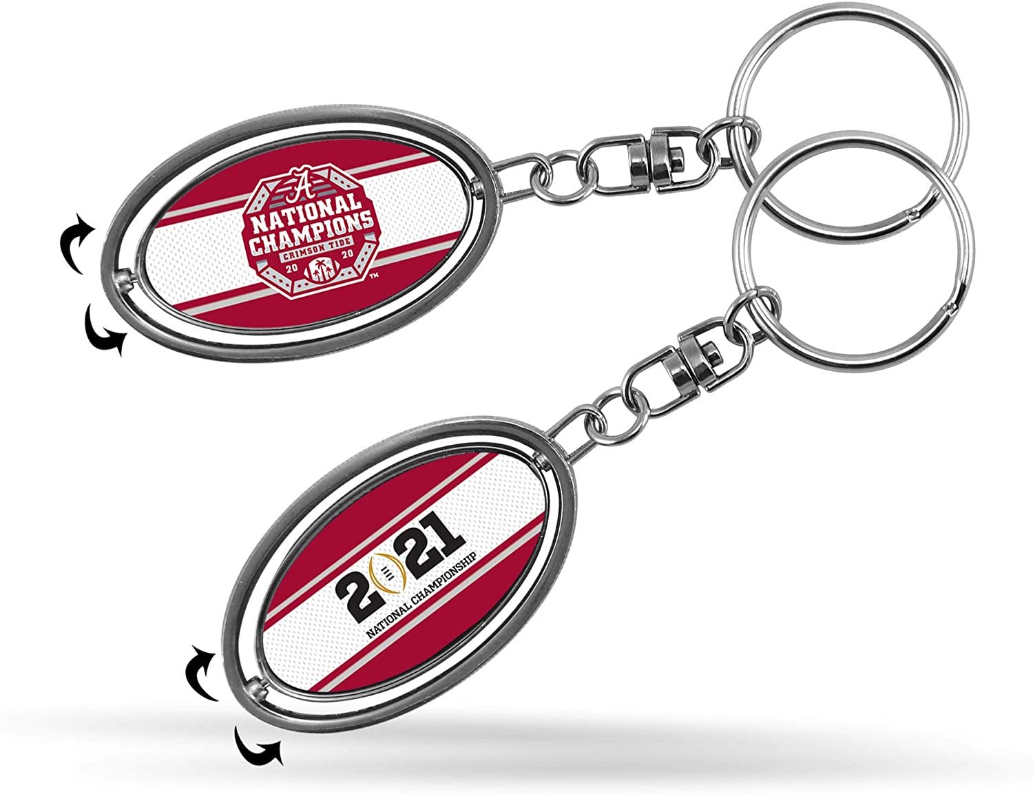 University of Alabama Crimson Tide 2020 Champions Premium Metal Keychain, 2-Sided Spinner, Oval Fob