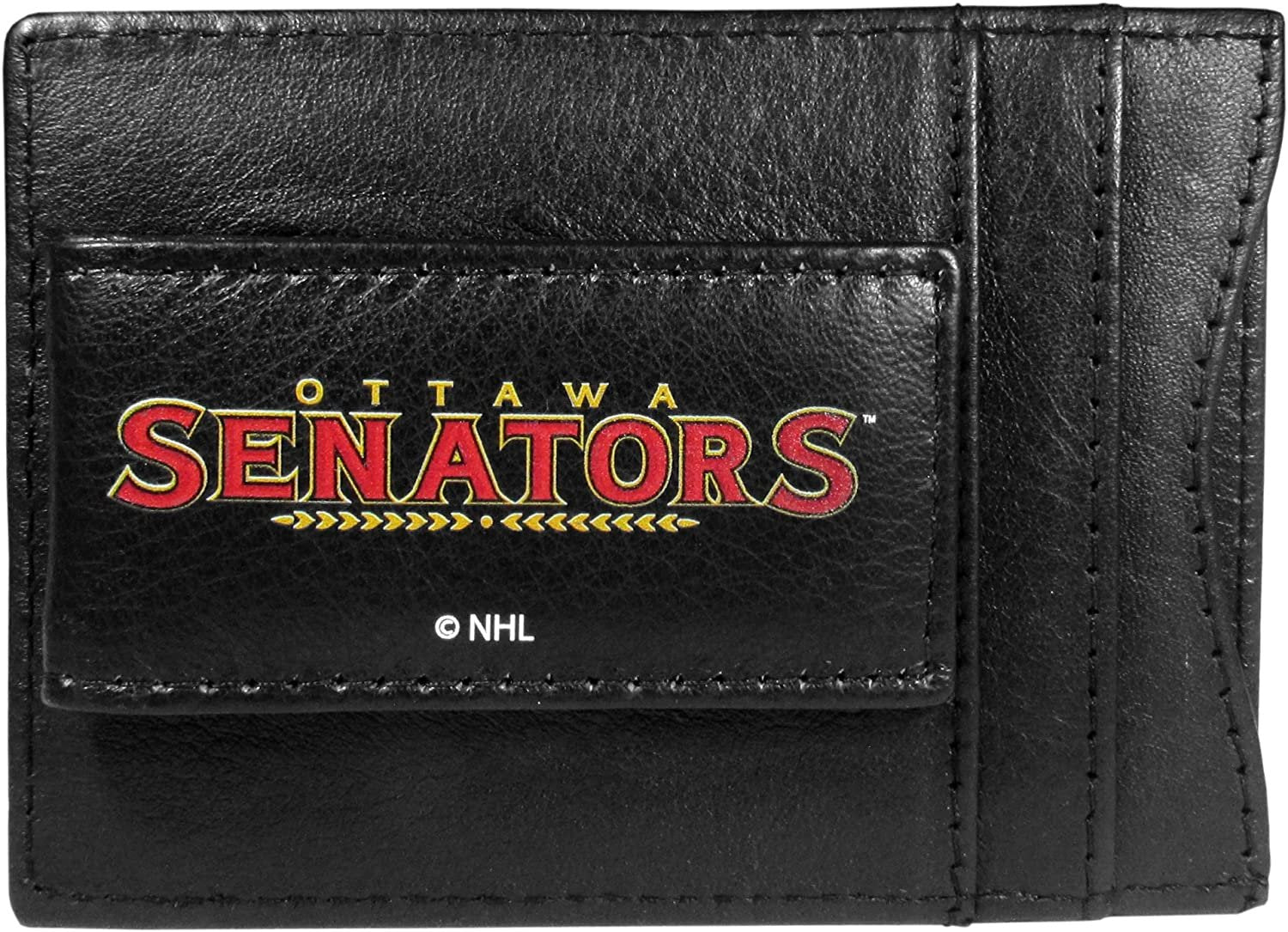 Ottawa Senators Black Leather Wallet, Front Pocket Magnetic Money Clip, Printed Logo