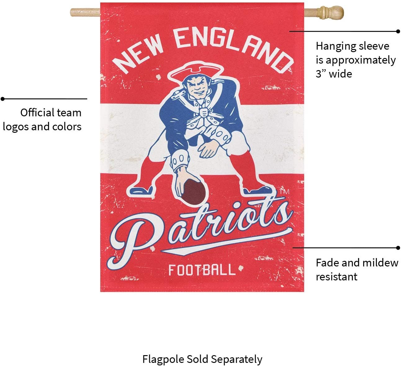 New England Patriots Premium 2-sided Garden Flag Banner, Vintage Logo, Linen, 13x18 Inch